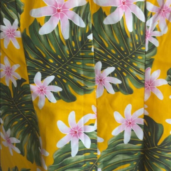 Vintage Hawaiian Mumu Dress Midi Yellow Pink Tropical Print Vacation Size Medium - Picture 4 of 11